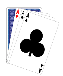 3 playing cards showing aces